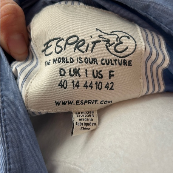 Esprit Blue Trench Coat Womens US 10 Belted Double Breasted Cotton - Picture 2 of 10